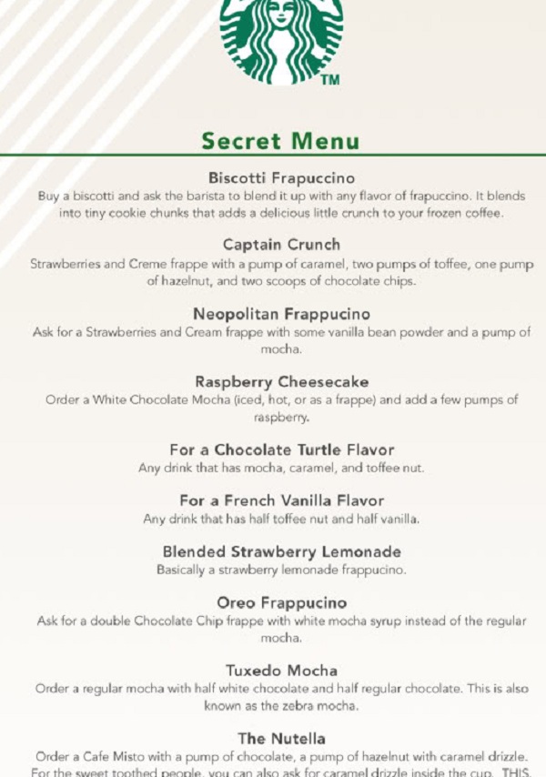 Starbucks Hidden Menu How to order from Secret Menu